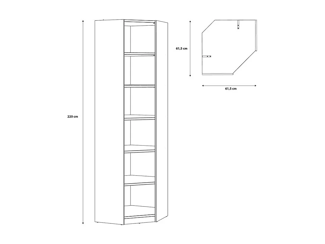 Etagère d'angle 62 x 220 cm 5 tablettes décor chêne rustique - MARIE