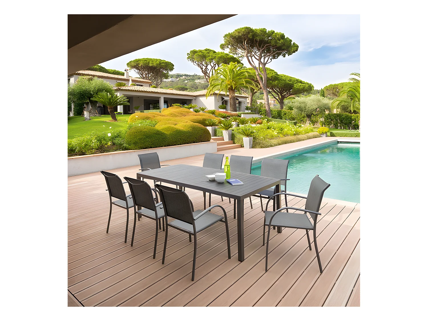 Table rectangulaire fixe Piazza 8 p. graphite Hespéride