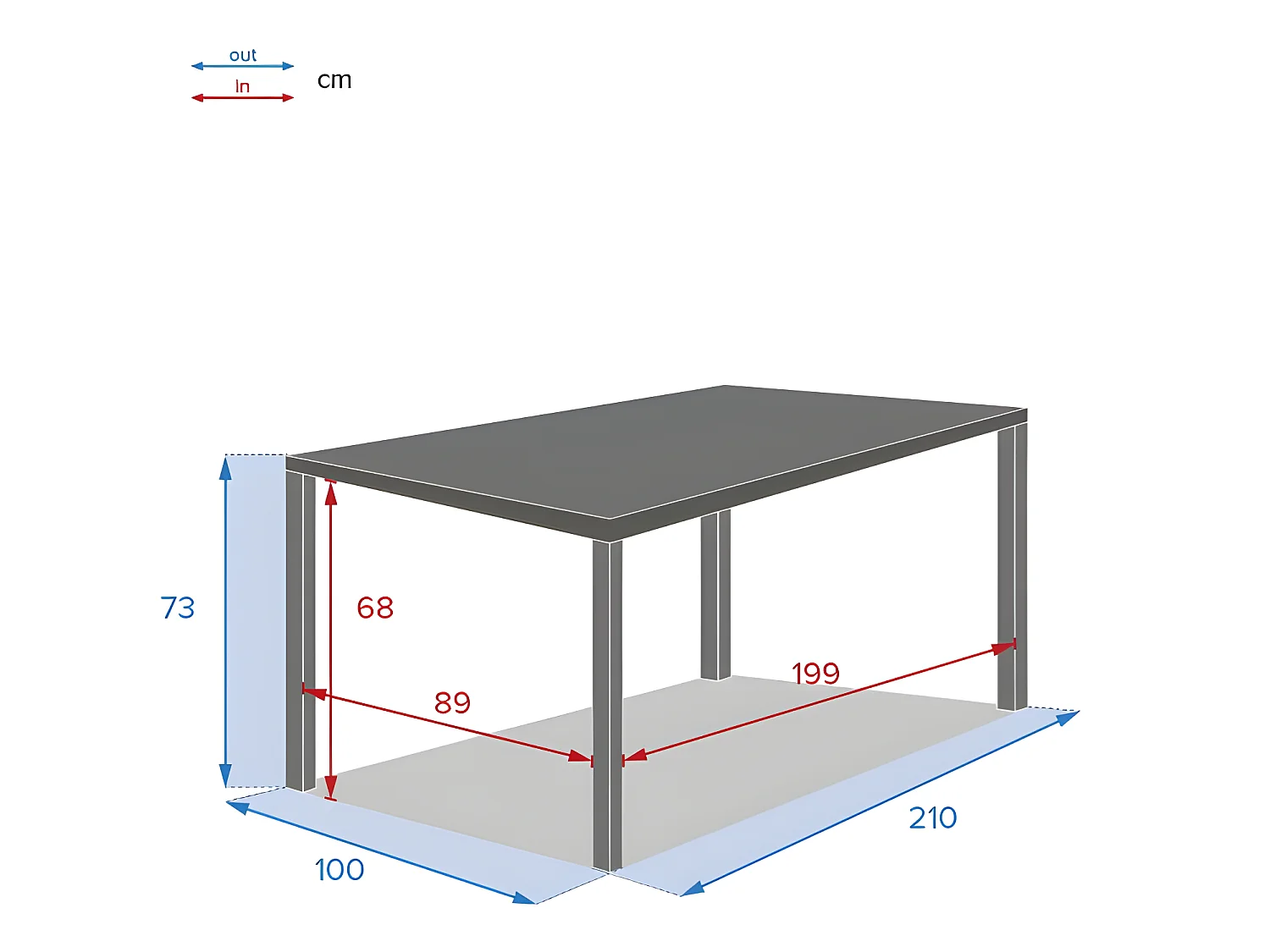 Table rectangulaire fixe Piazza 8 p. graphite Hespéride