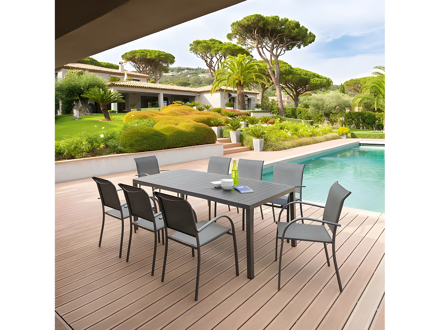 Table rectangulaire fixe Piazza 8 p. graphite Hespéride