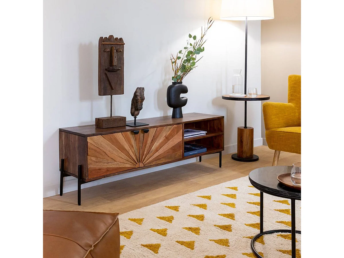 Mueble de TV de madera de acacia Elvira con almacenamiento a la derecha