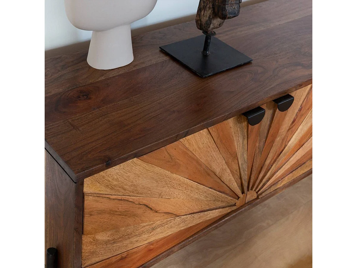 Mueble de TV de madera de acacia Elvira con almacenamiento a la derecha