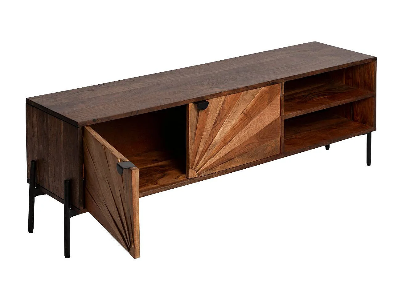 Mueble de TV de madera de acacia Elvira con almacenamiento a la derecha