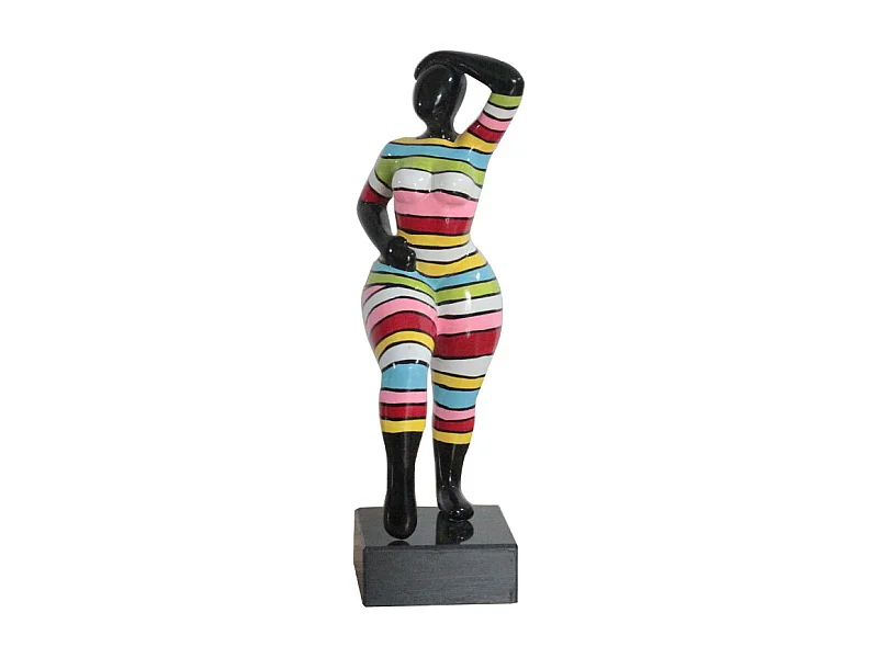 Statue femme pose mannequin rayures multicolores H35 cm - LADY STRIPE
