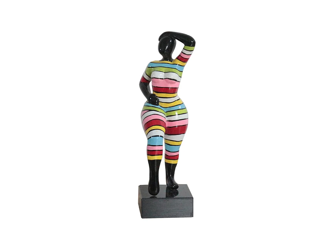 Statue femme pose mannequin rayures multicolores H35 cm - LADY STRIPE
