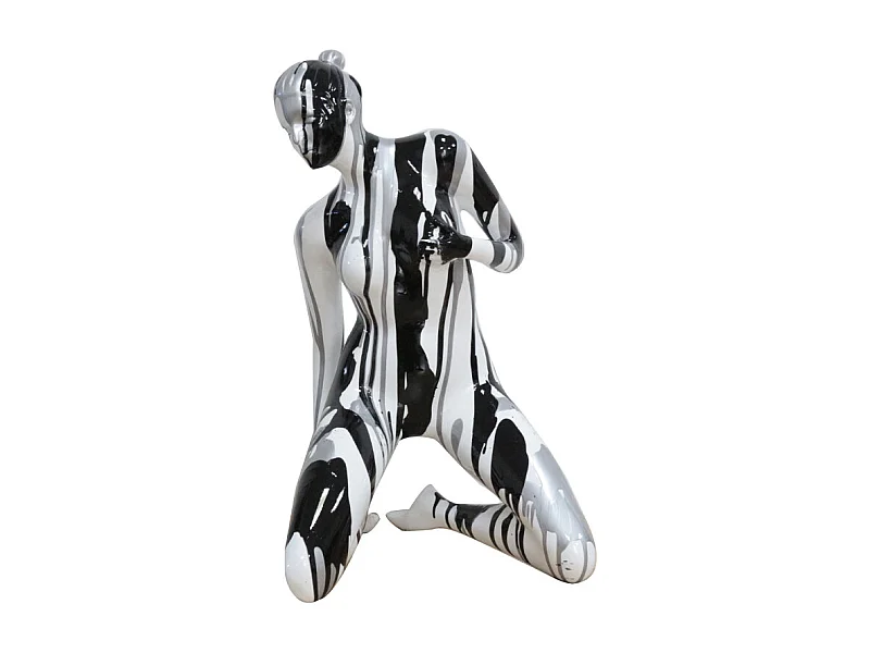 Statue femme tête baissée peintures argentée et noire H58 cm - NOK 02