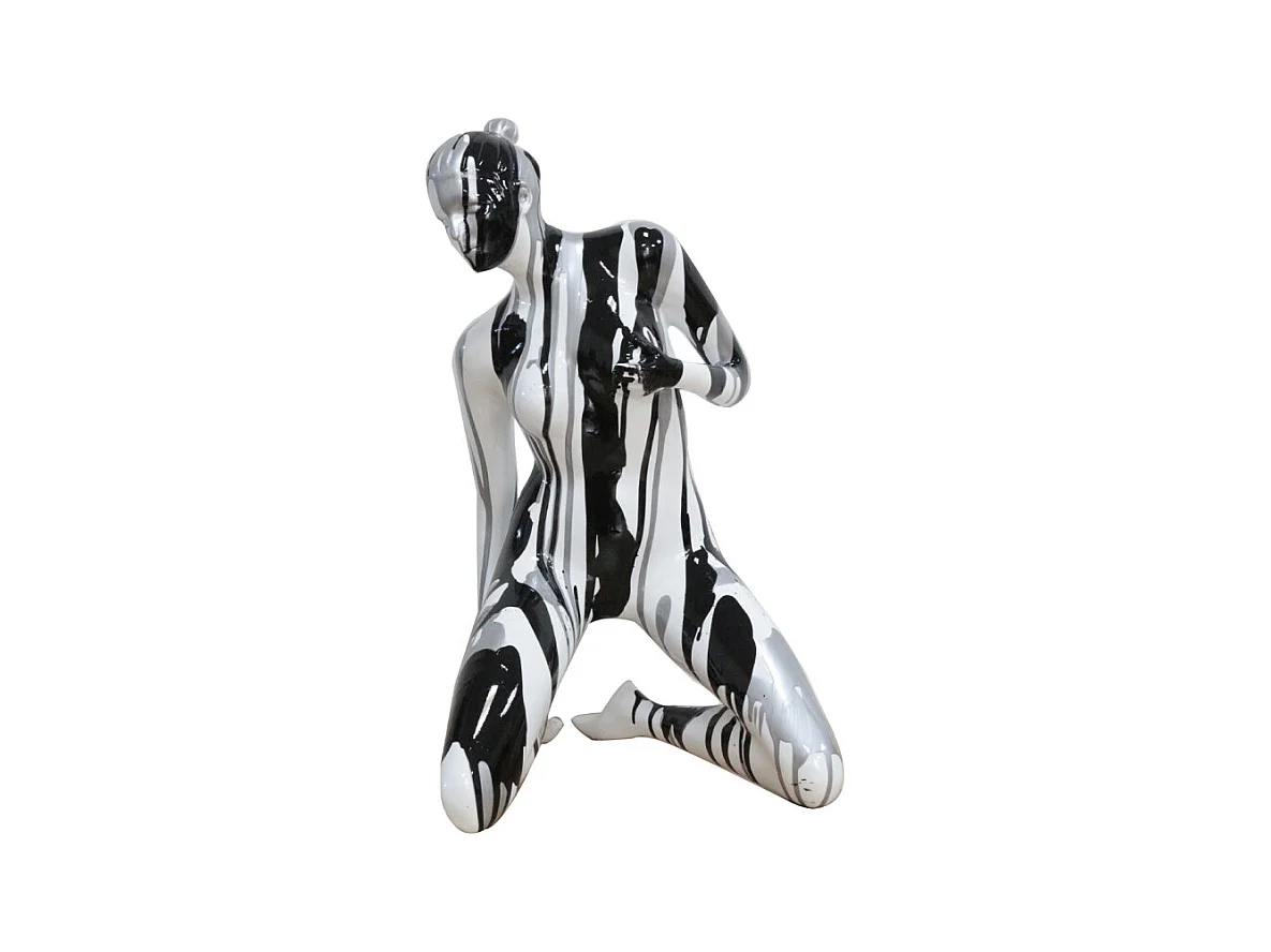 Statue femme tête baissée peintures argentée et noire H58 cm - NOK 02