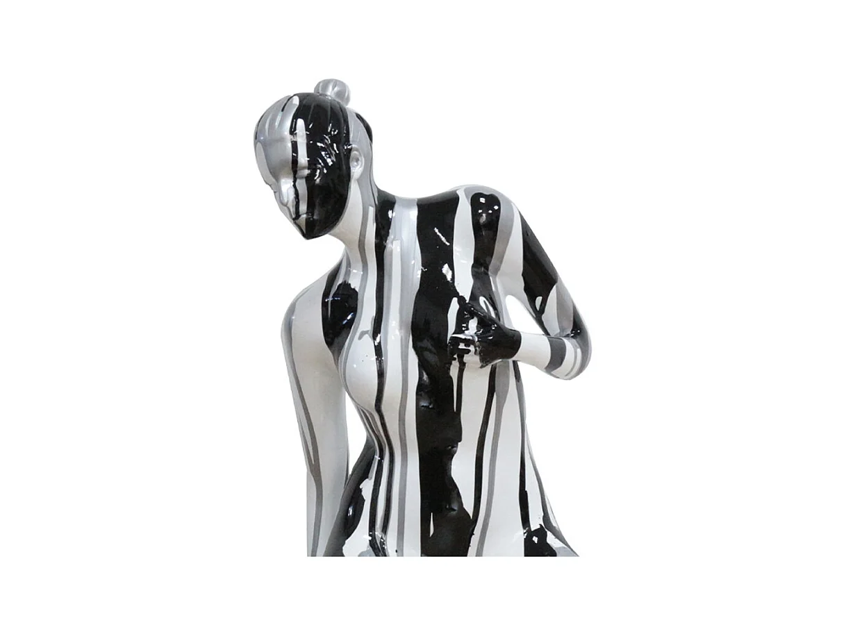 Statue femme tête baissée peintures argentée et noire H58 cm - NOK 02