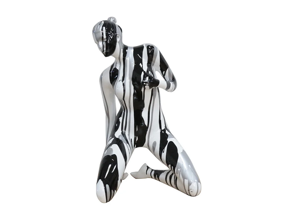 Statue femme tête baissée peintures argentée et noire H58 cm - NOK 02