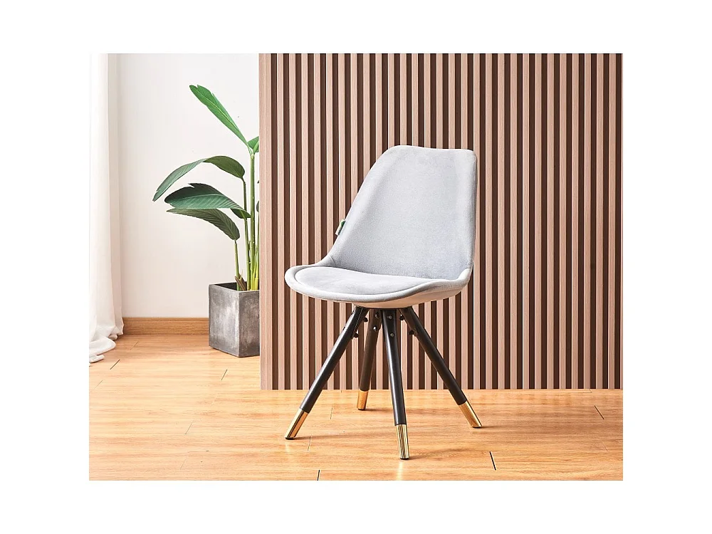 SOFIA DUKE - Ensemble Table à Manger Blanche + 6 Chaises en Velours Gris Clair