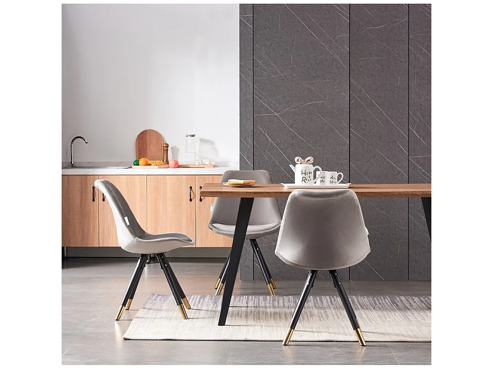 SOFIA ROCCO - Ensemble Table à Manger Coloris Chêne + 6 Chaises en Velours Gris Foncé
