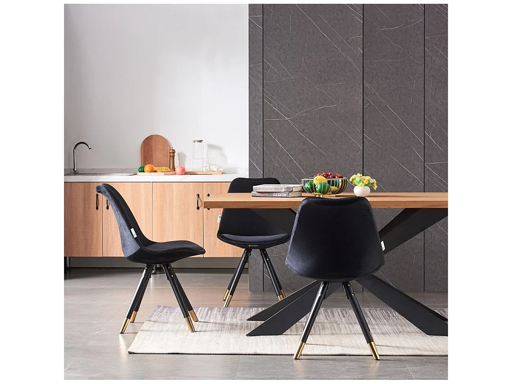 SOFIA DUKE - Ensemble Table à Manger Coloris Chêne + 4 Chaises en Velours Noir