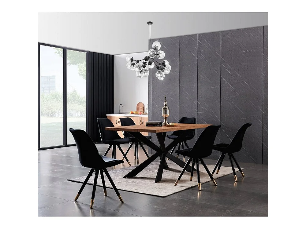 SOFIA DUKE - Ensemble Table à Manger Coloris Chêne + 4 Chaises en Velours Noir