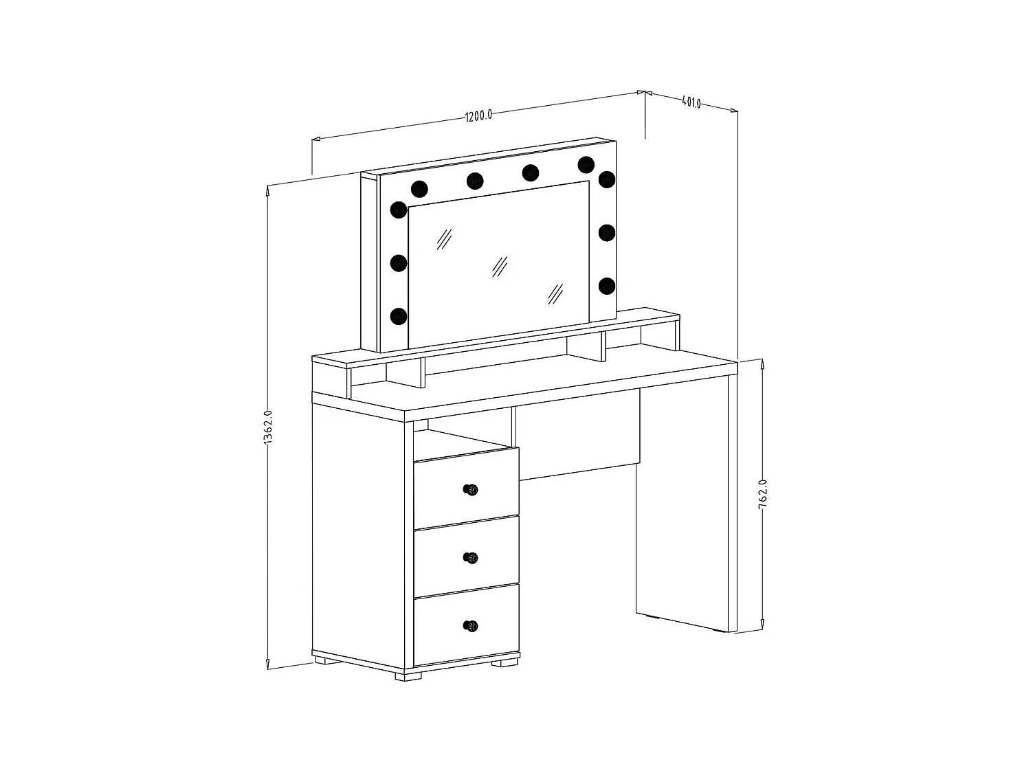 Coiffeuse design avec éclairage intégré collection VERSAILLES coloris blanc finitions brillantes