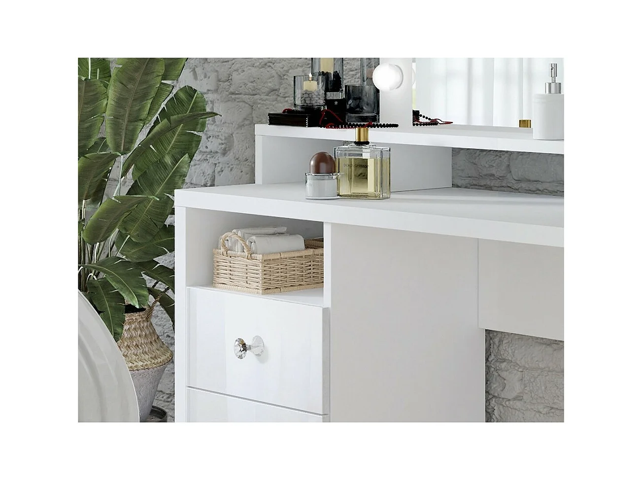 Coiffeuse design avec éclairage intégré collection VERSAILLES coloris blanc finitions brillantes