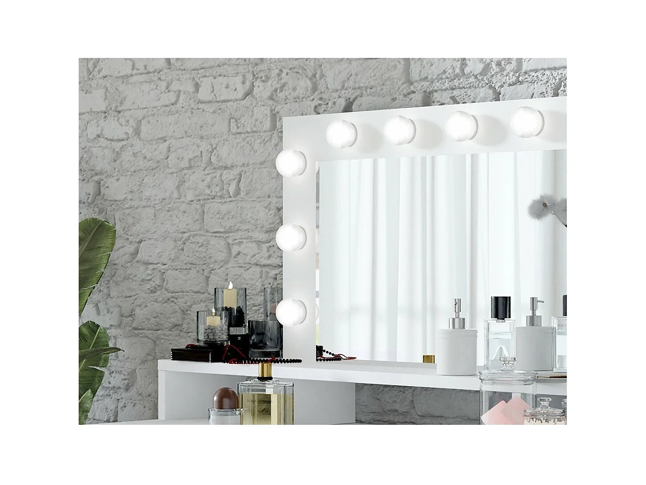 Coiffeuse design avec éclairage intégré collection VERSAILLES coloris blanc finitions brillantes