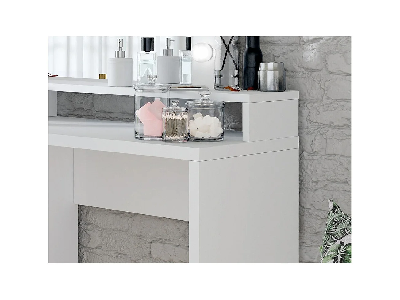 Coiffeuse design avec éclairage intégré collection VERSAILLES coloris blanc finitions brillantes