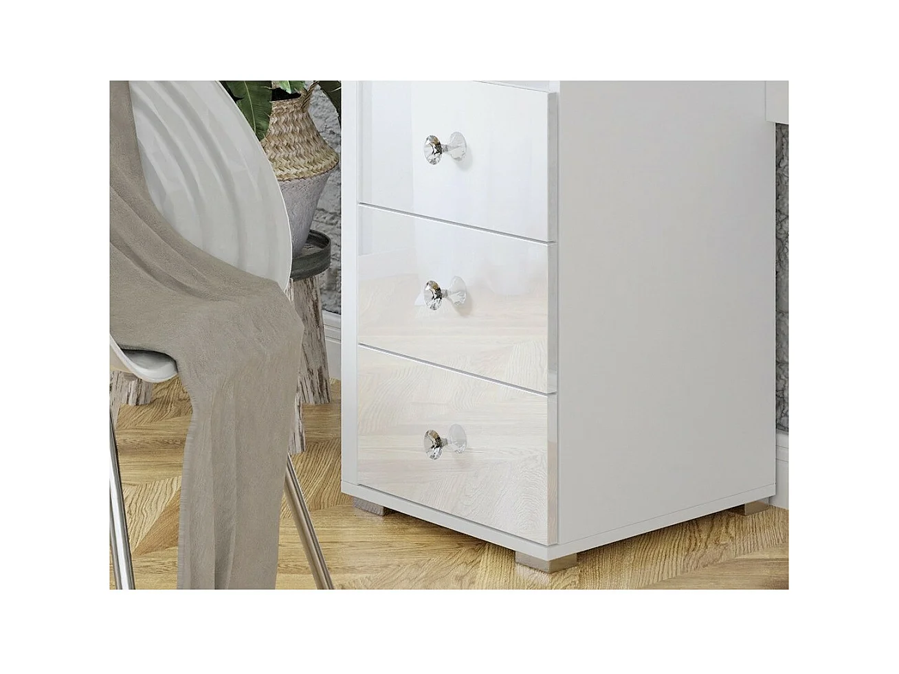 Coiffeuse design avec éclairage intégré collection VERSAILLES coloris blanc finitions brillantes