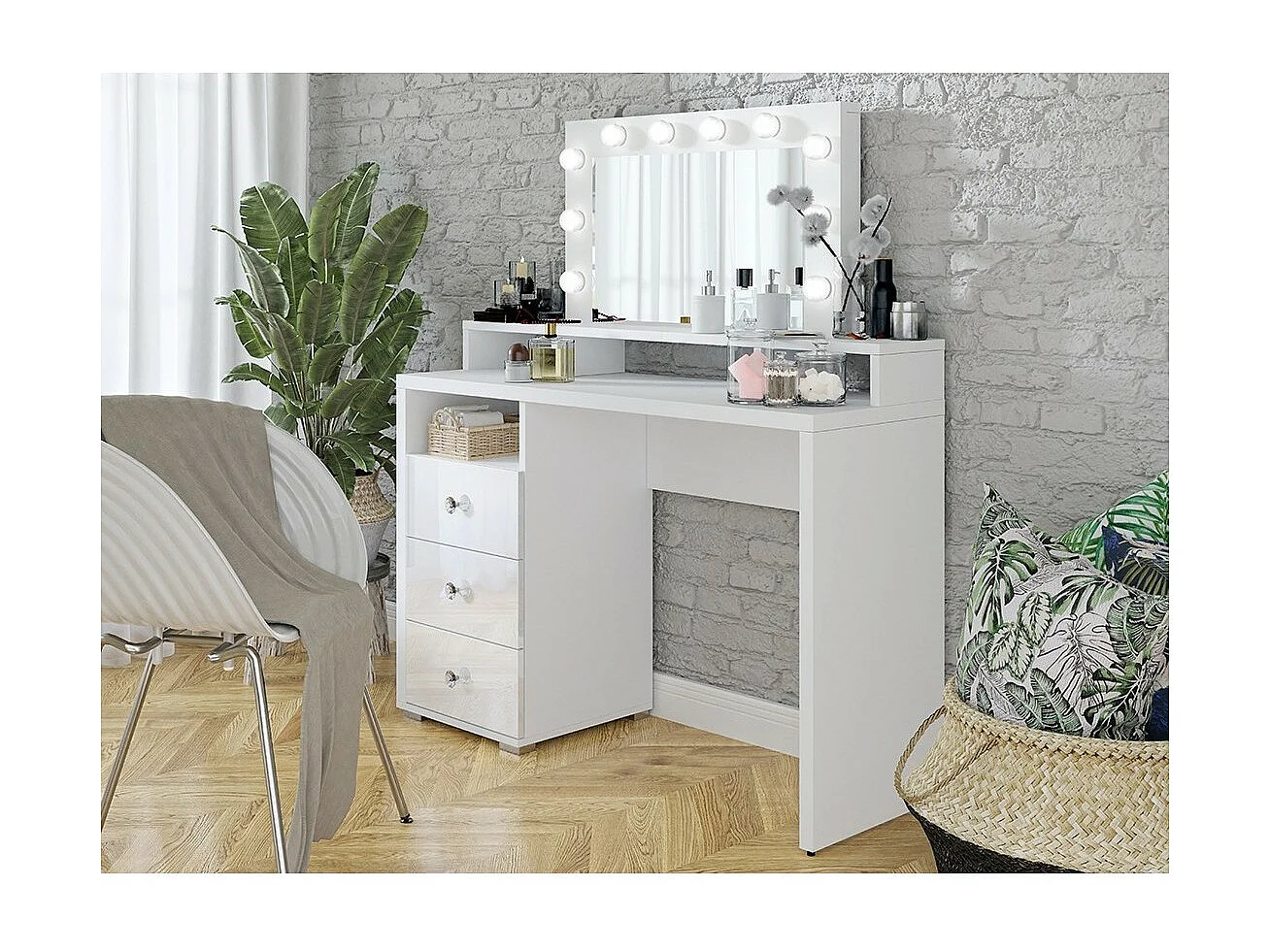 Toeletta design con illuminazione integrata collezione VERSAILLES colore bianco finiture lucide