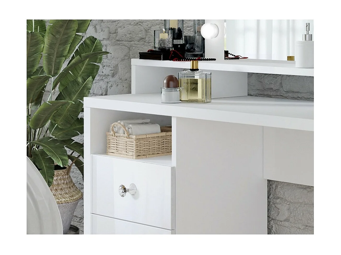 Toeletta design con illuminazione integrata collezione VERSAILLES colore bianco finiture lucide