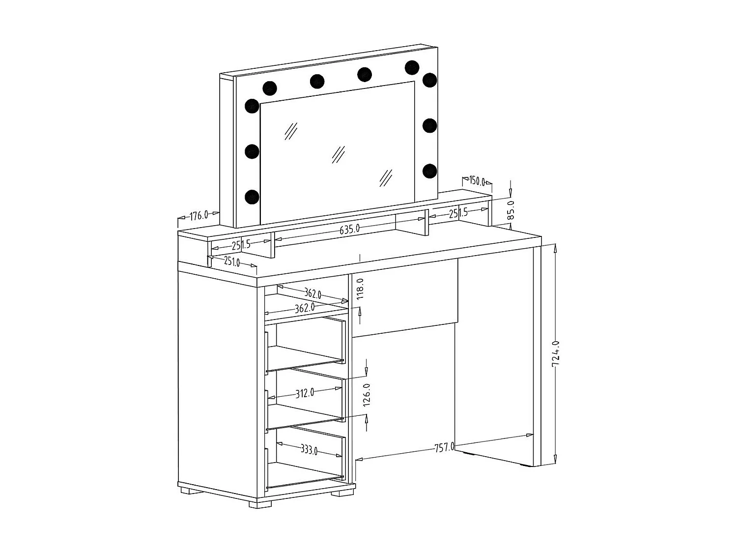 Toeletta design con illuminazione integrata collezione VERSAILLES colore bianco finiture lucide