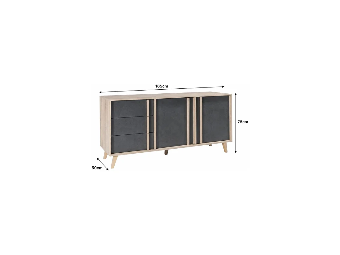 Buffet middelgroot model MALMO grijs. Scandinavisch designmeubel. Ultra trendy effect voor uw woonkamer.