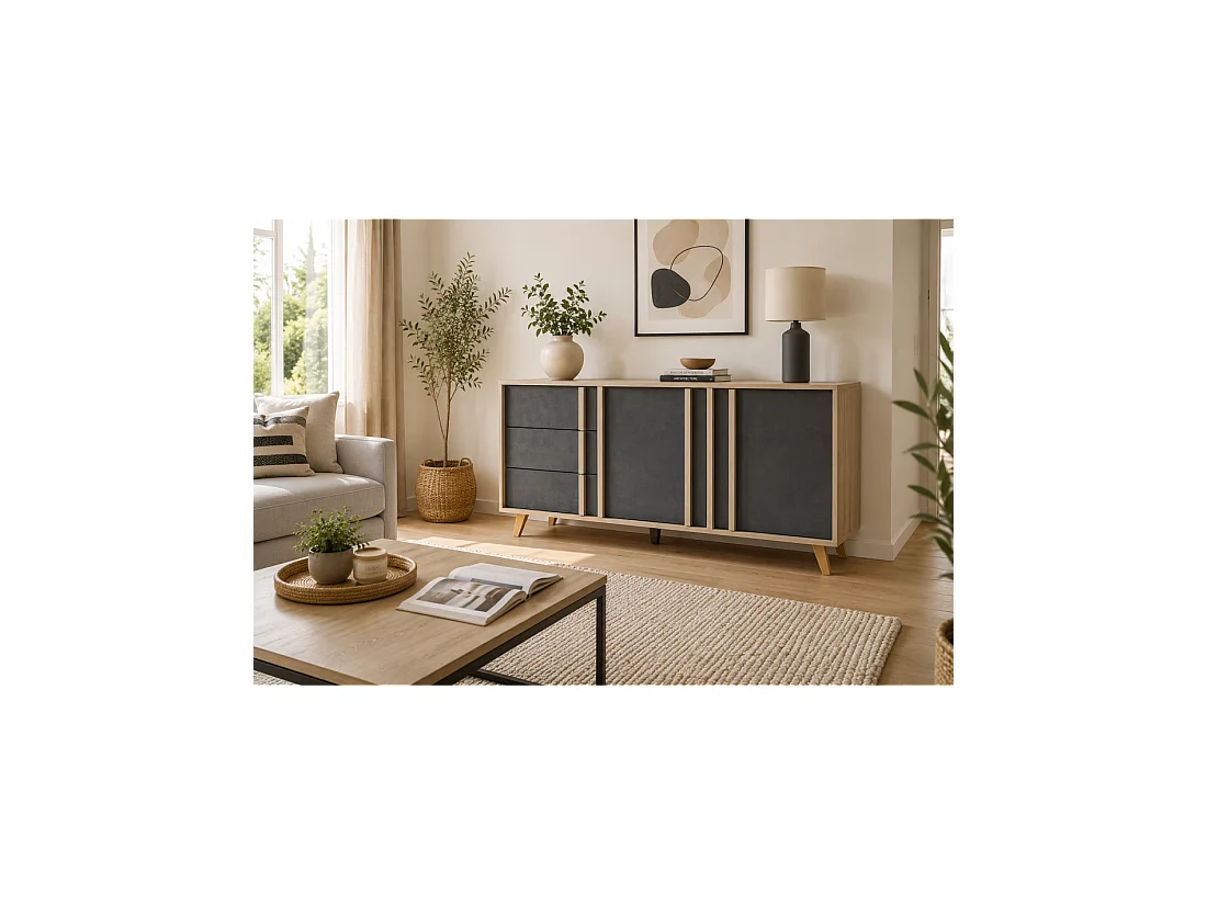 Buffet middelgroot model MALMO grijs. Scandinavisch designmeubel. Ultra trendy effect voor uw woonkamer.