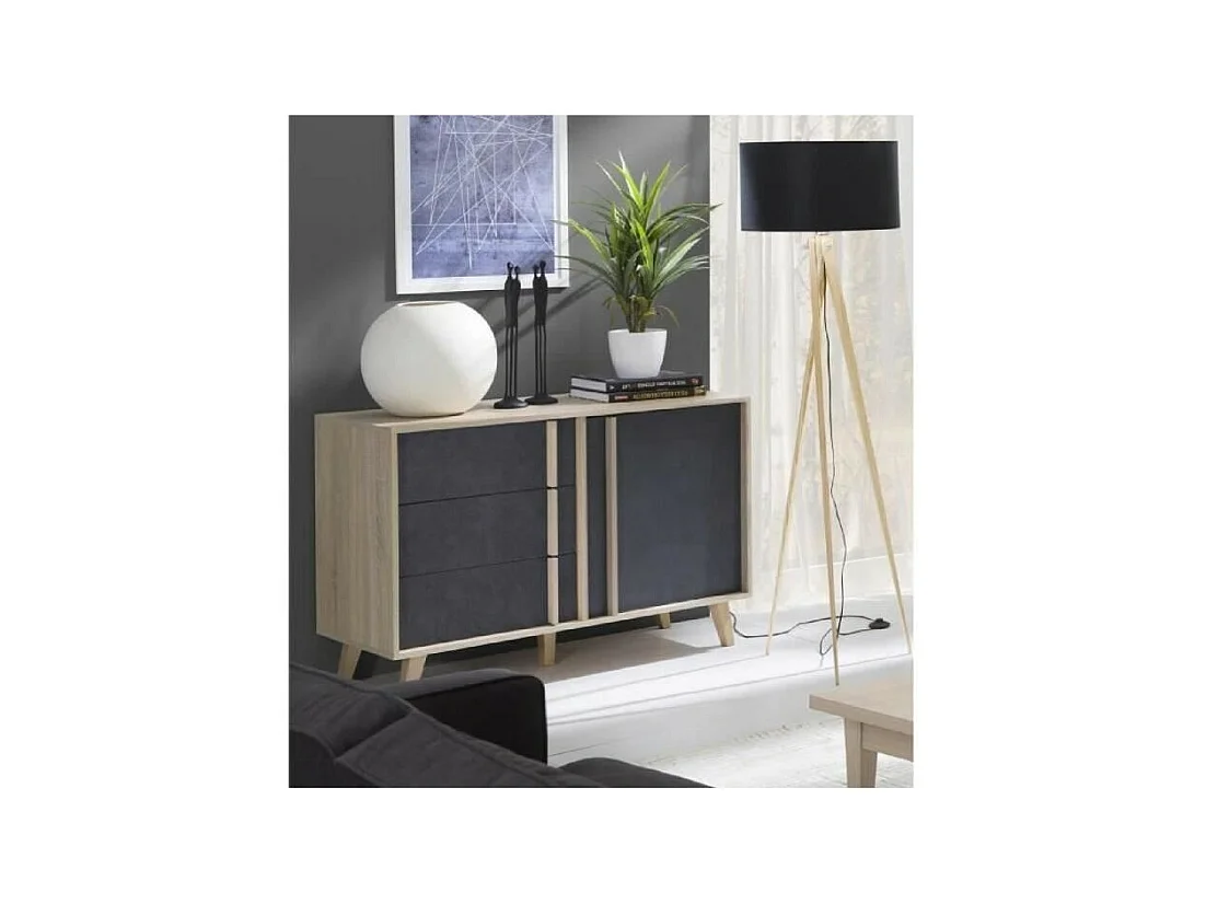 Sideboard BUFFET klein Modell MALMÖ helles Eichenholz und Betongrau