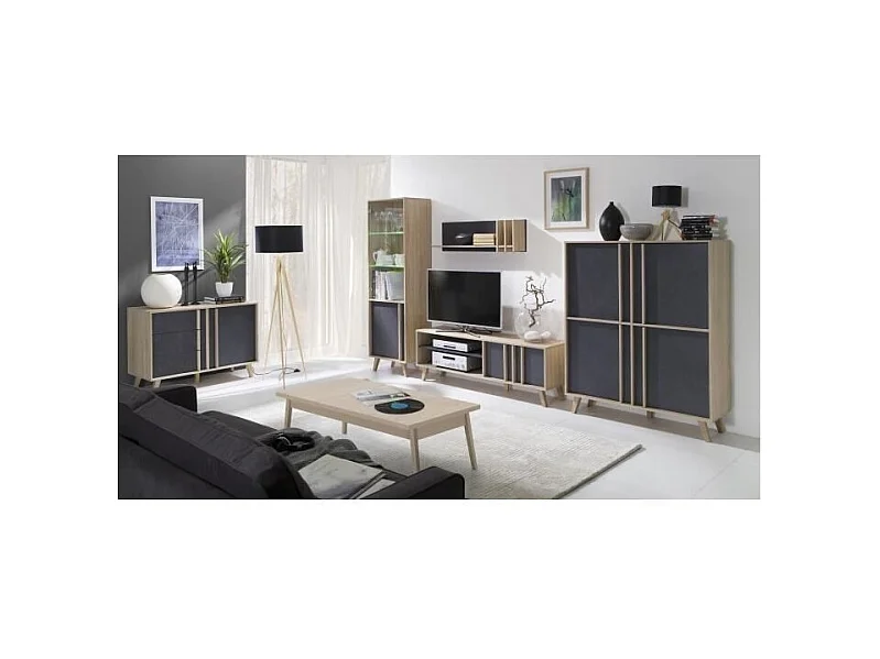 Sideboard BUFFET klein Modell MALMÖ helles Eichenholz und Betongrau