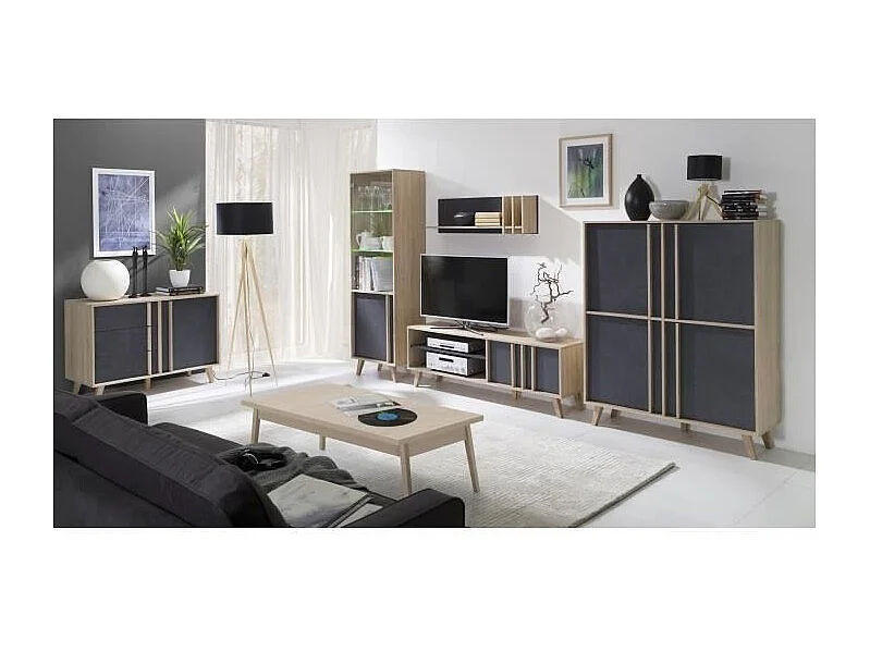 Buffet ENFILADE bahut petit modèle MALMO chêne clair et gris béton