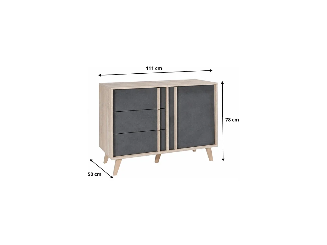Buffet ENFILADE credenza piccolo modello MALMO rovere chiaro e grigio cemento