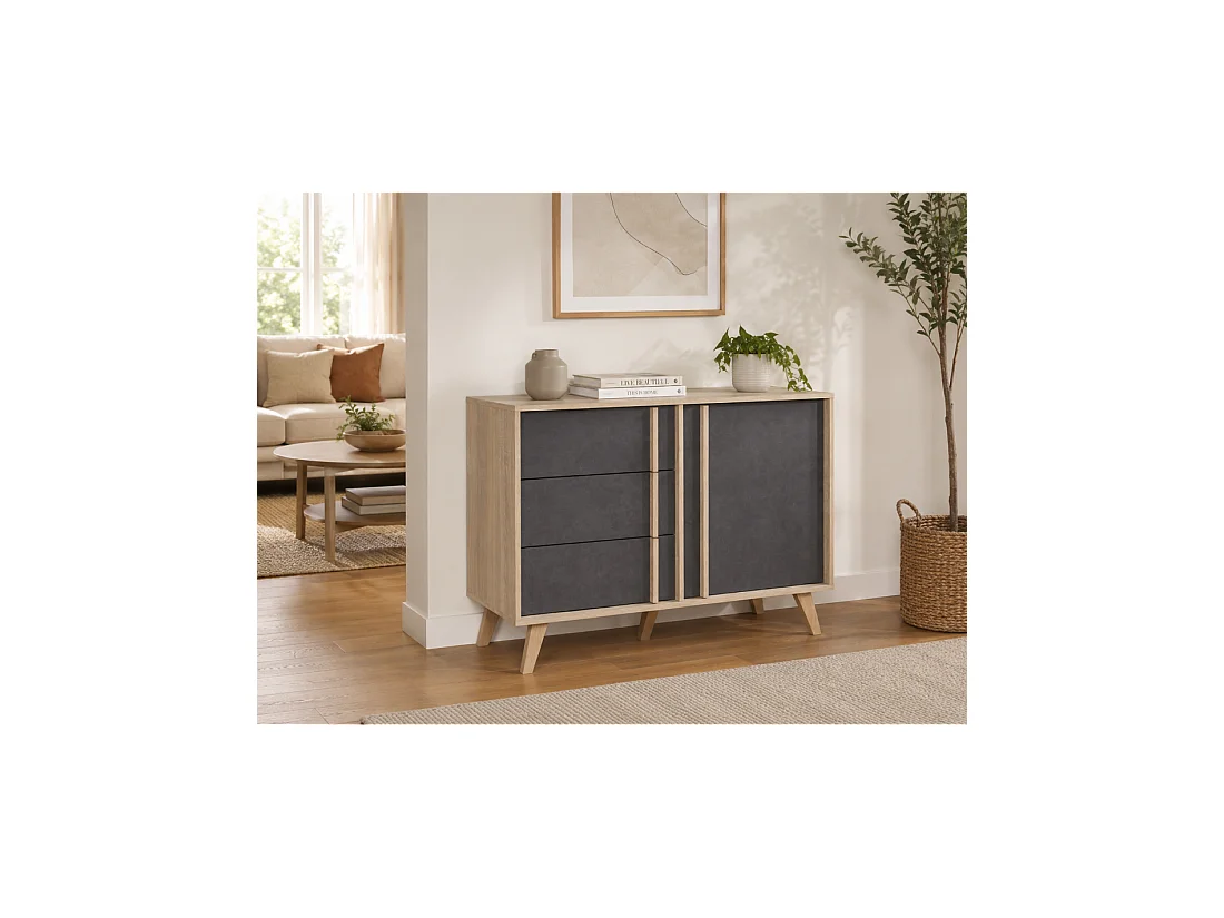 Buffet ENFILADE credenza piccolo modello MALMO rovere chiaro e grigio cemento