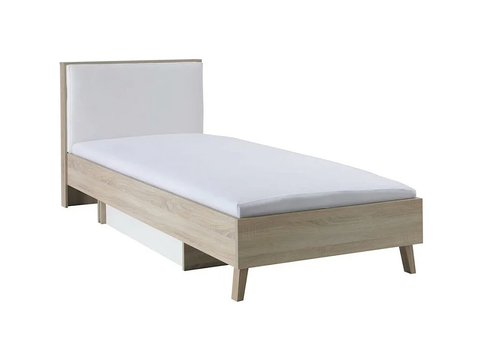 Kinderbed 90x200 met opberglade MALMO - Kleur licht eiken en wit