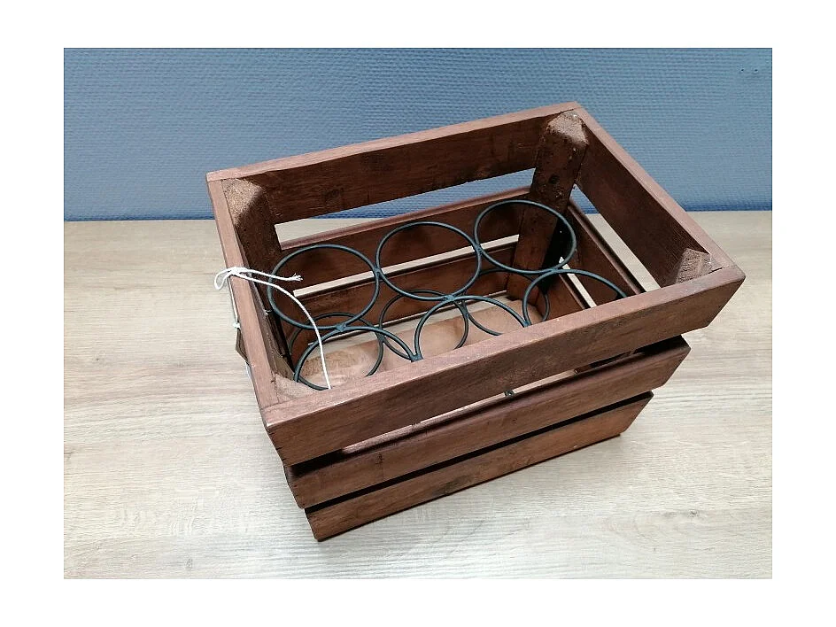 Casier à 6 bouteilles vintage en bois et métal - BACCHUS