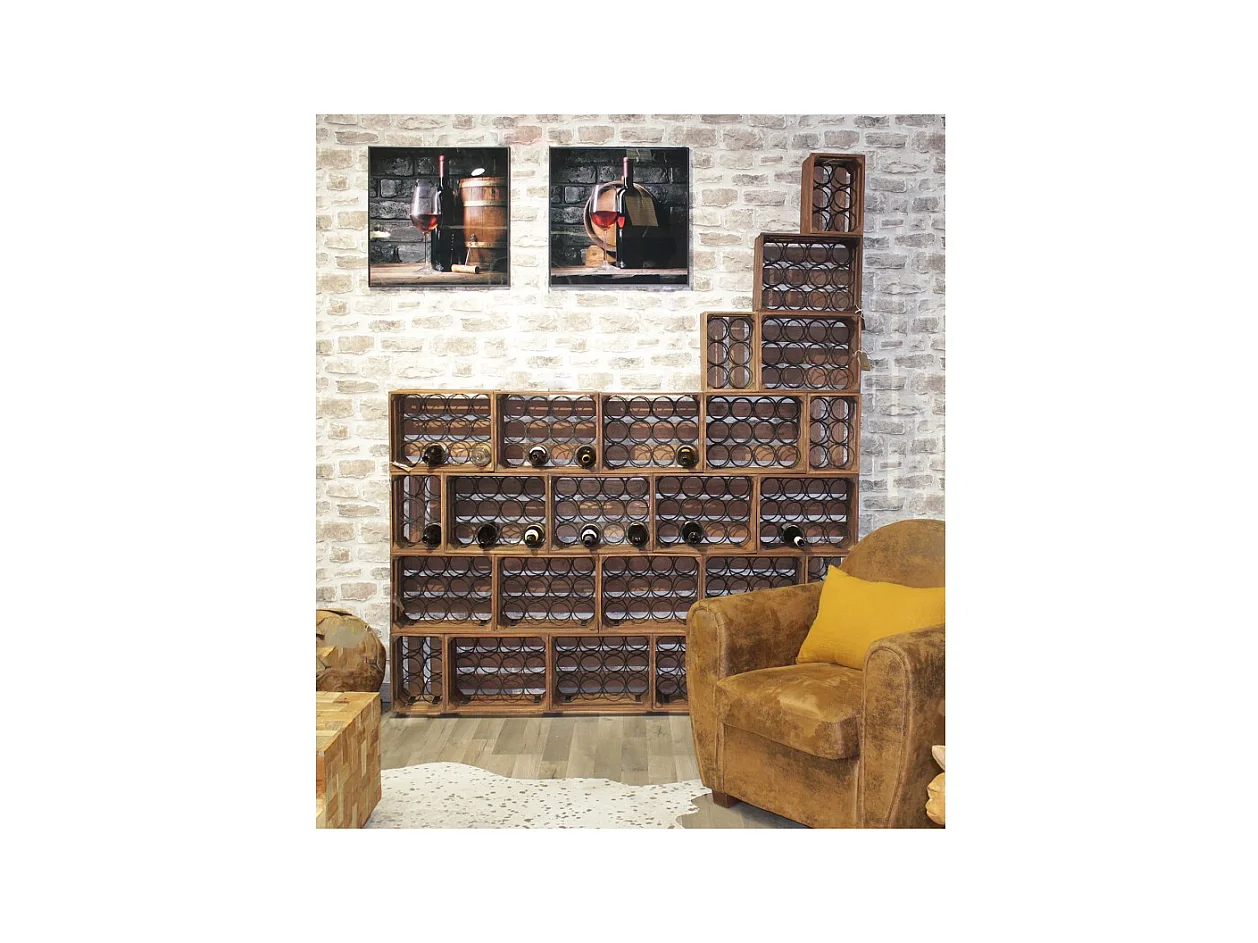 Lot 4 casiers pour 24 bouteilles en bois et métal rustique - BACCHUS