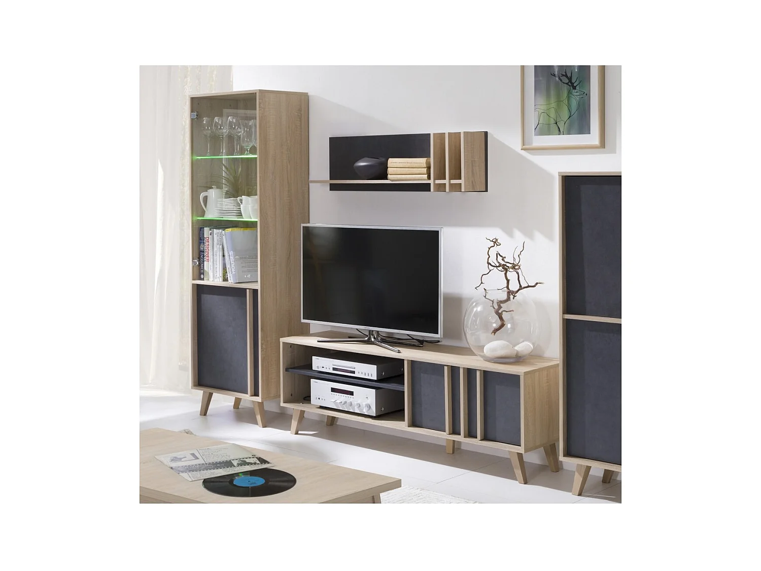 Scaffale da muro MALMO 100 cm colore rovere chiaro e grigio cemento