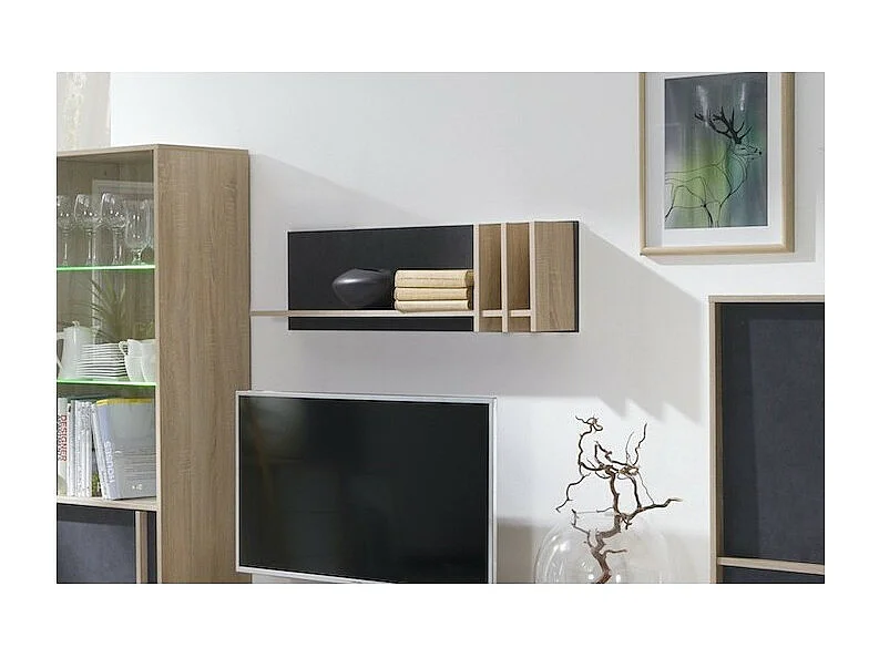 Wandrek MALMO 100 cm in lichte eikenkleur en betongrijs