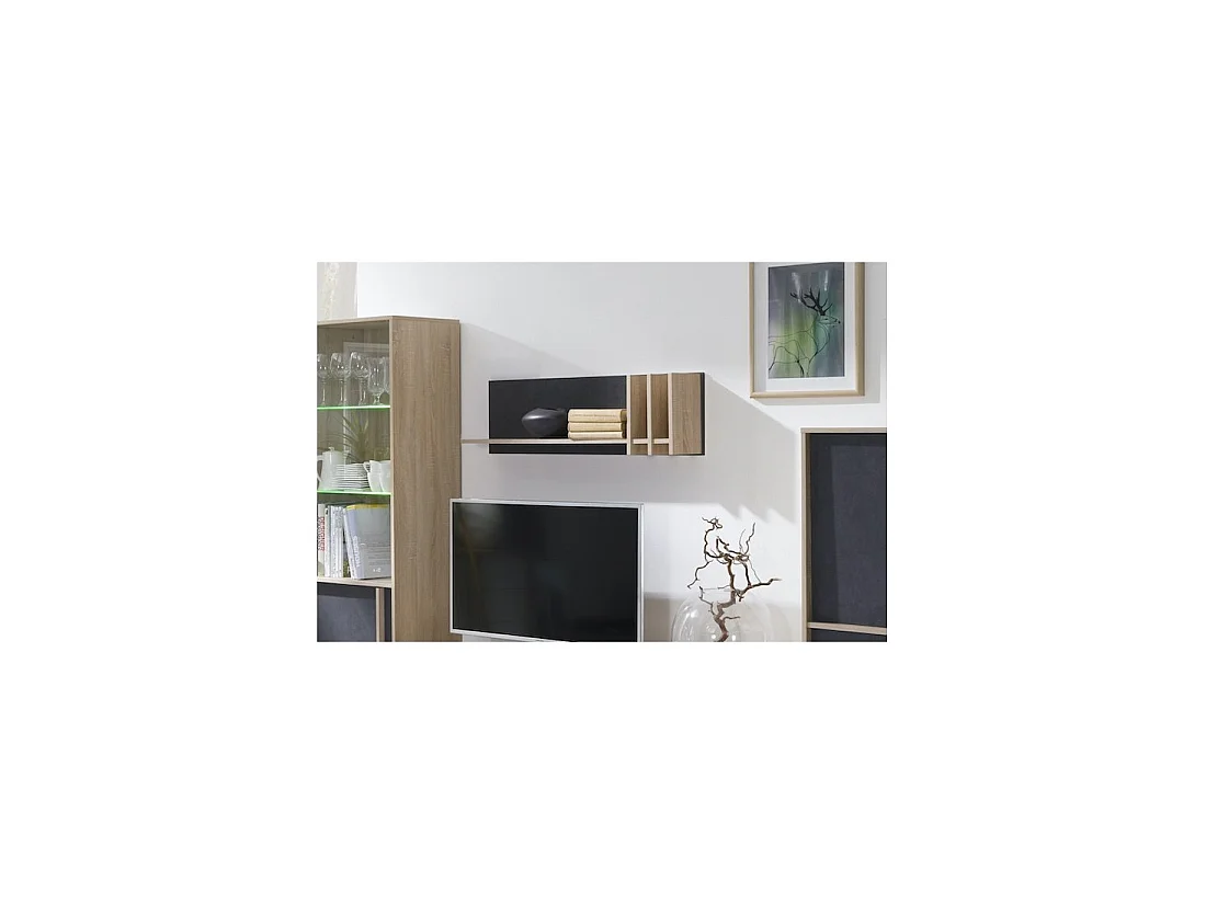 Wandplank MALMO 100 cm in licht eiken en betongrijs kleur