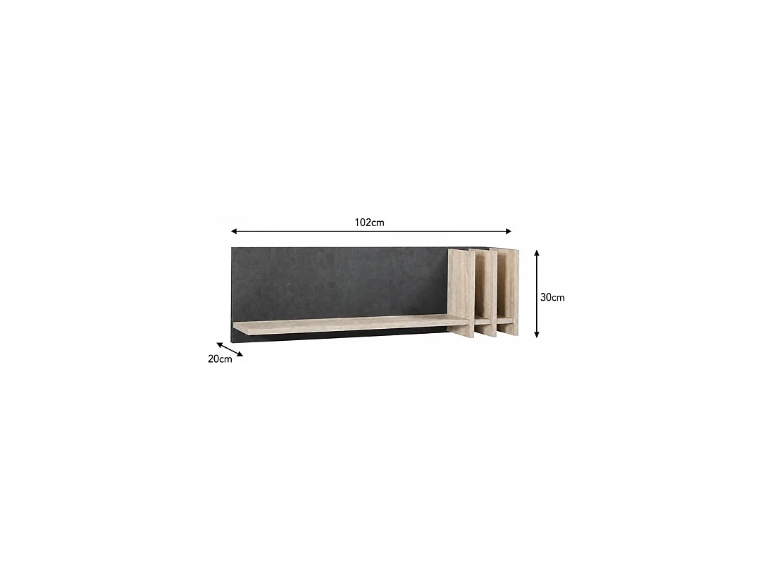 Wandplank MALMO 100 cm in licht eiken en betongrijs kleur