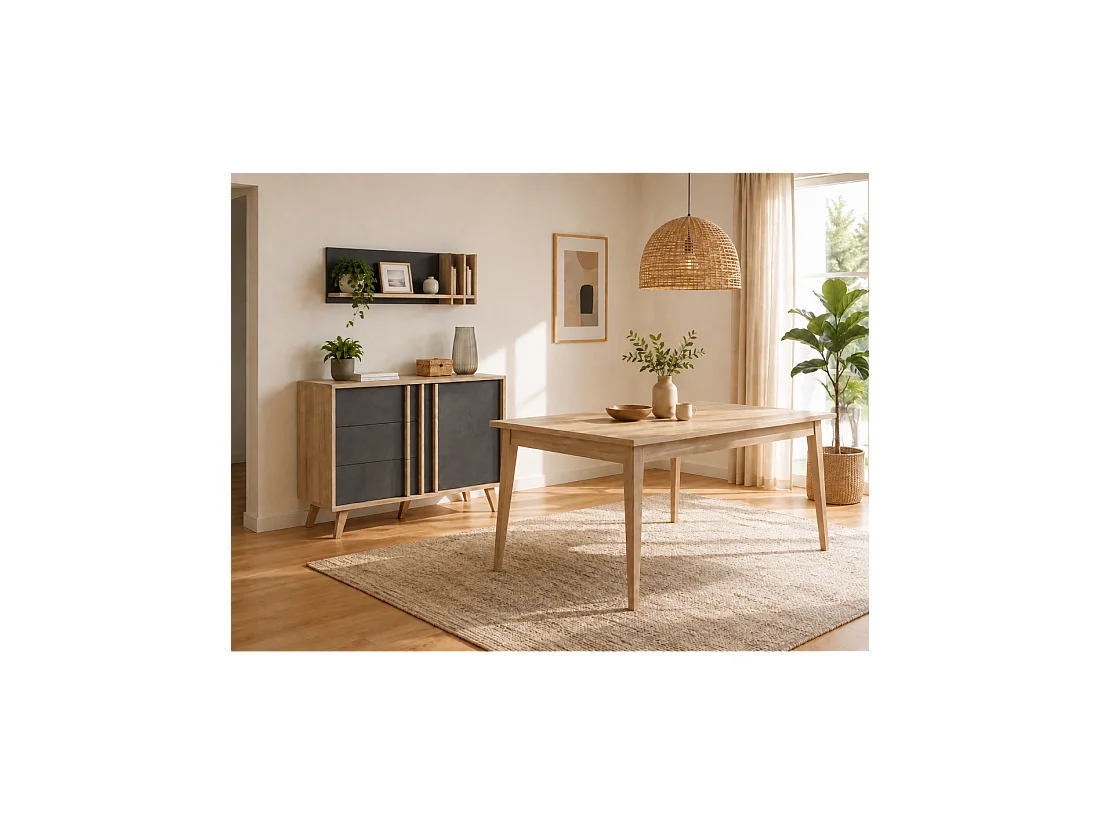Wandplank MALMO 100 cm in licht eiken en betongrijs kleur