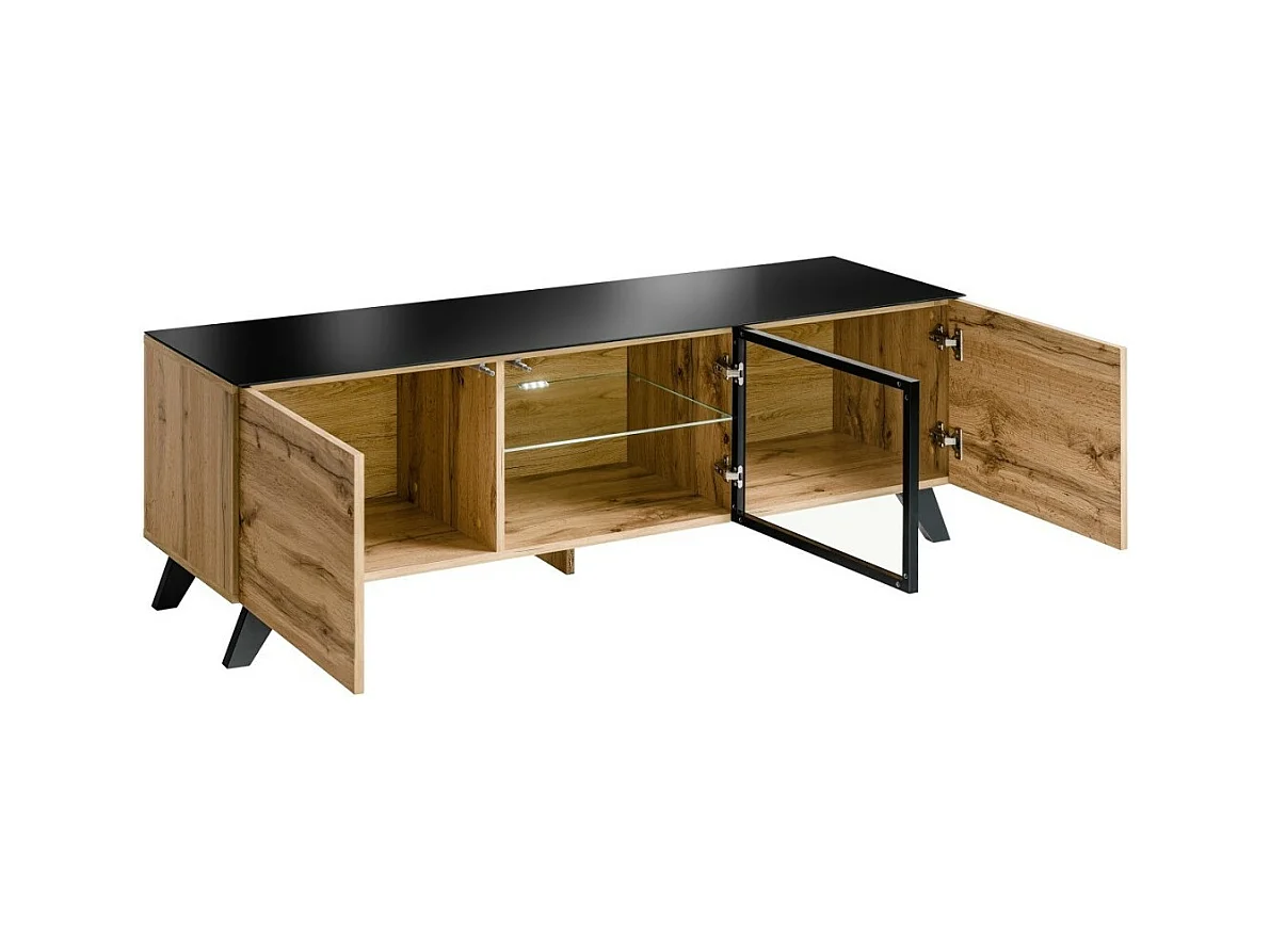 TV-Möbel TINO. Ideal für Ihr Wohnzimmer. Trendiger Industrie-Look, Holz, Glas und Metall.