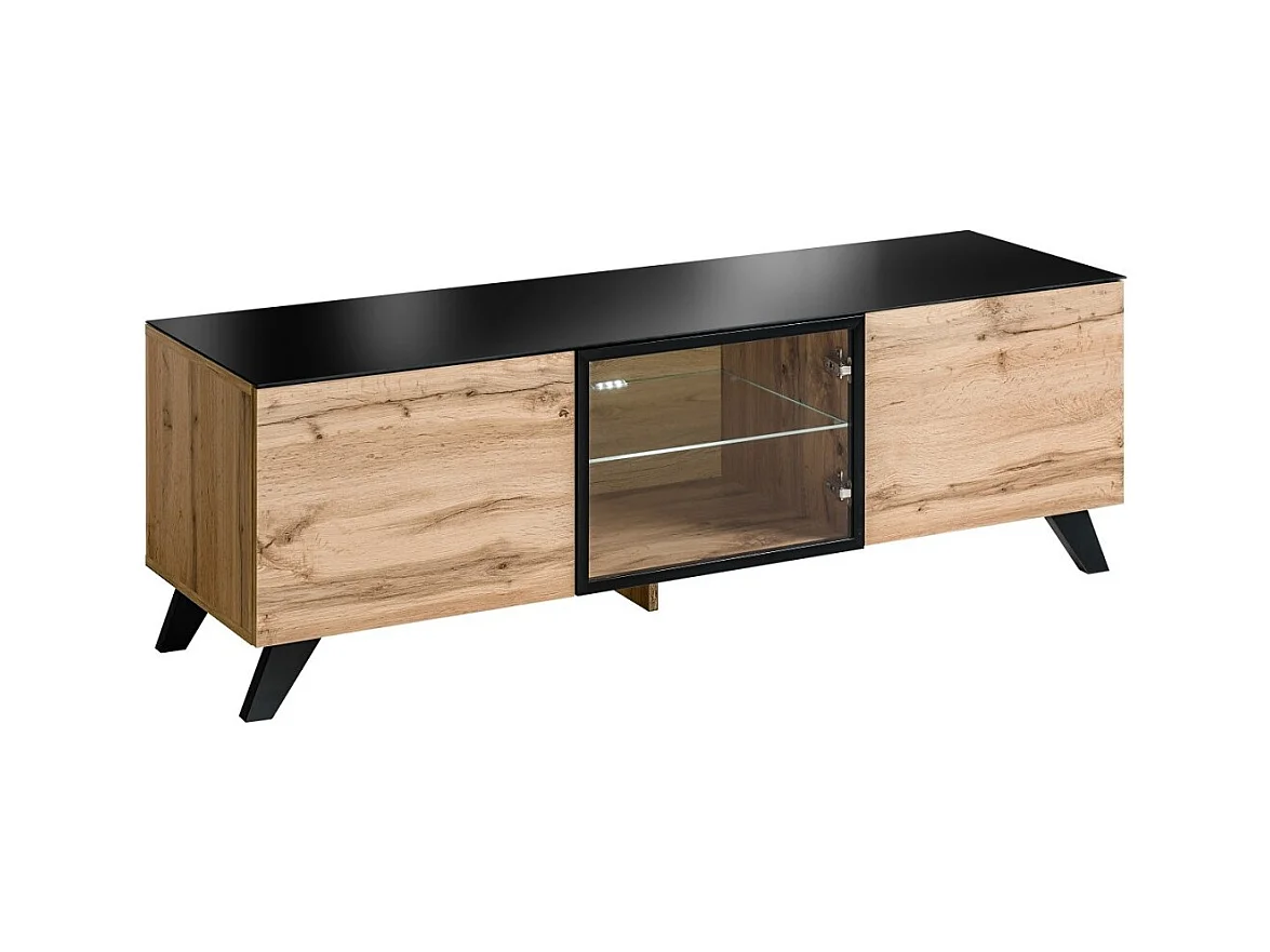 Meuble TV TINO – Style industriel chêne et noir – L150 x H47 x P45 cm