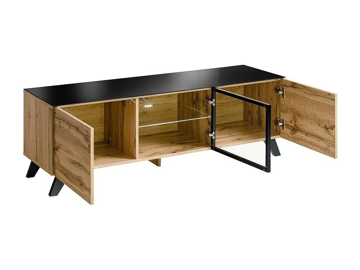 Meuble TV TINO – Style industriel chêne et noir – L150 x H47 x P45 cm