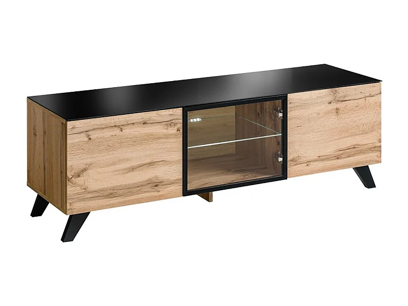 Meuble TV TINO – Style industriel chêne et noir – L150 x H47 x P45 cm