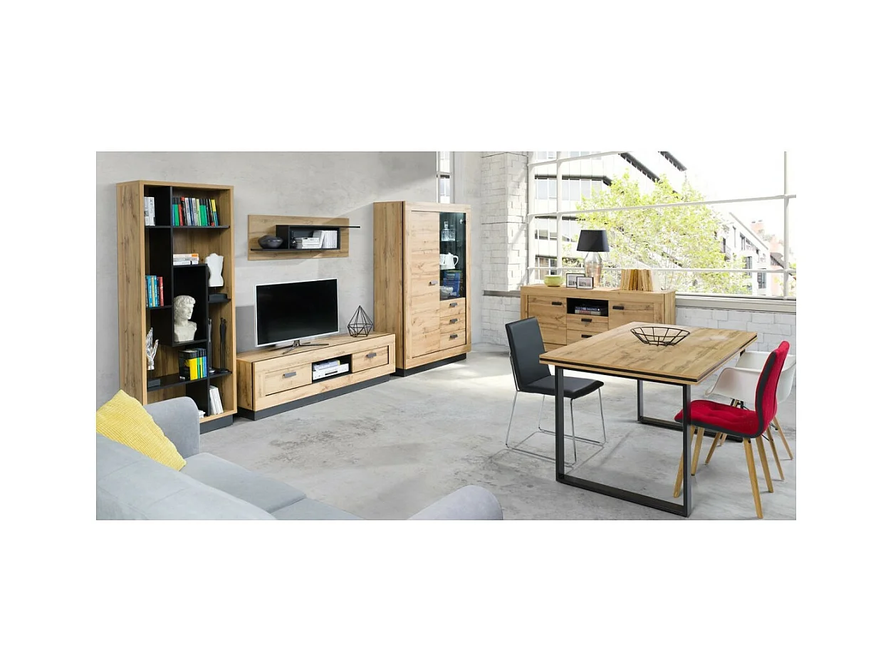 MÓVEL PARA TV - MÓVEL HI-FI MALAGA modelo pequeno. Ideal para sua sala de estar. Estilo moderno e na moda, tipo industrial, madeira e metal.