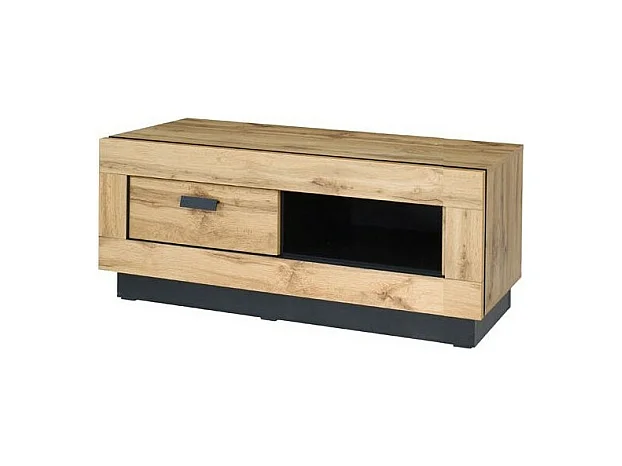 Tv-meubel MALAGA - Kleur Wotan eik en zwart - Industriële stijl - 120 x 45 x 48 cm