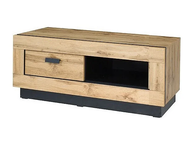 Tv-meubel MALAGA - Kleur Wotan eik en zwart - Industriële stijl - 120 x 45 x 48 cm