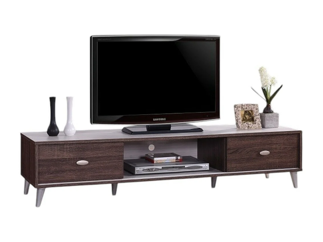 Meuble TV ANKARA – 150 cm – 2 portes coulissantes – Noyer & Blanc – Design moderne