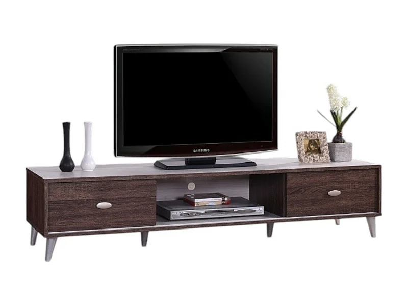 Meuble TV ANKARA – 150 cm – 2 portes coulissantes – Noyer & Blanc – Design moderne