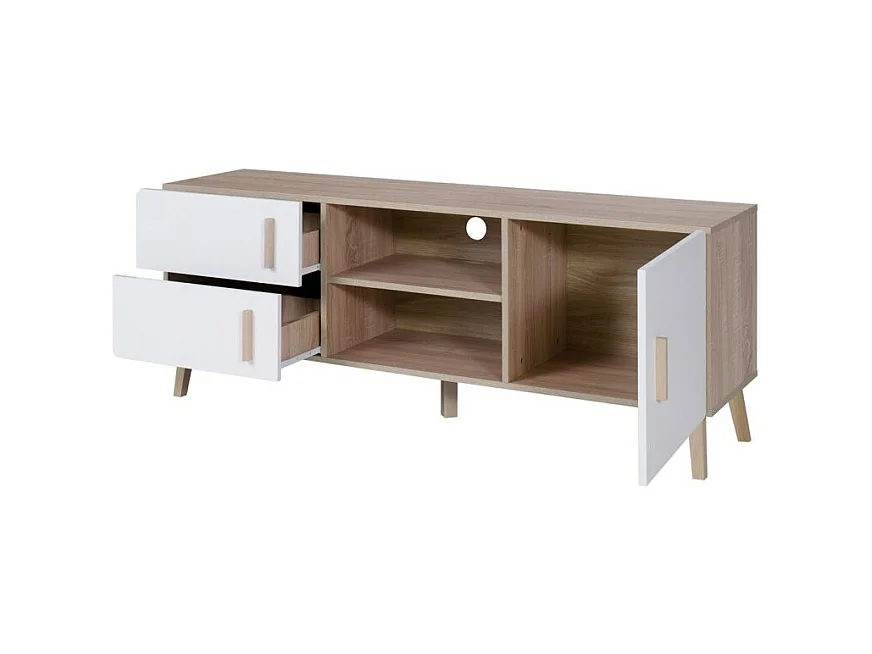 TV-Möbel OSLO - Farbe Eiche und Weiß - Skandinavischer Stil - 150 x 57 x 40 cm